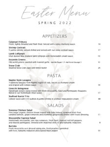 Easter Sunday Menu - Michael Alberini's